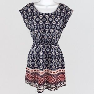 HIPPIE ROSE NWT Navy Folk Borde Pocketed Dress
